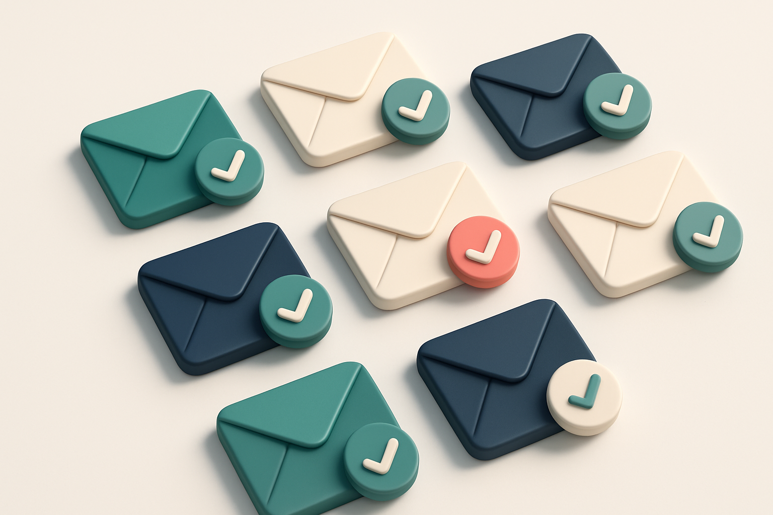 a grid of envelope icons with checkmarks, each in a different color