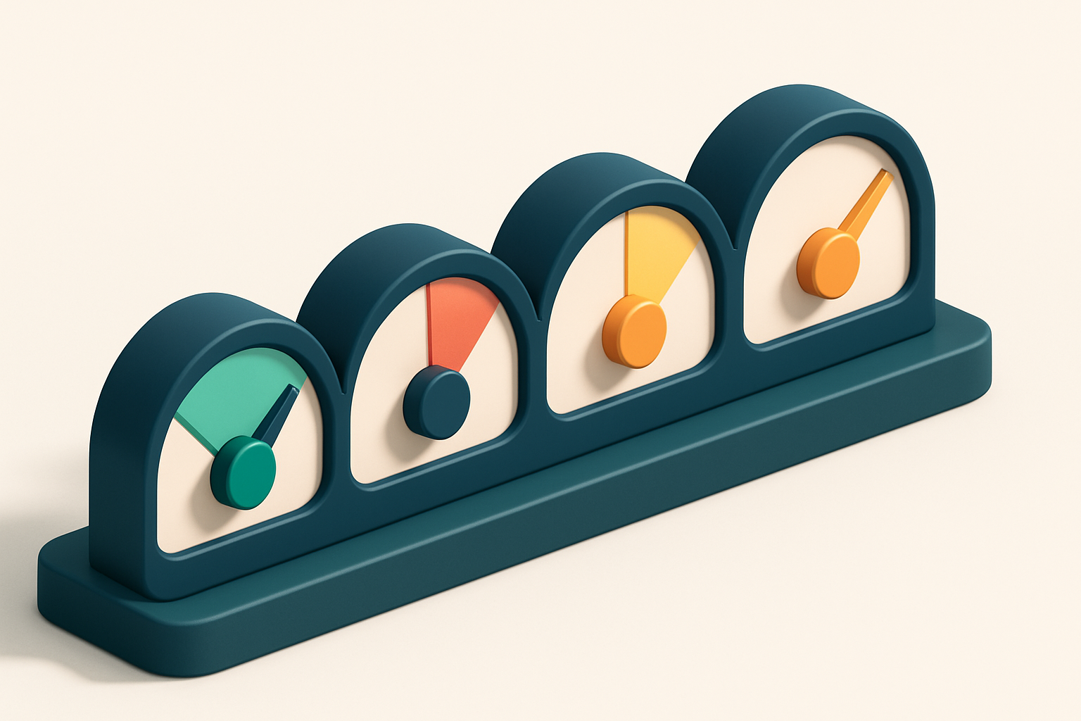 a row of four gauges, each showing a different validation status: green for valid, red for invalid, yellow for risky, an