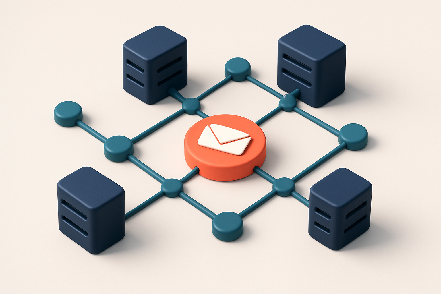 A network of small circular nodes connected by lines, symbolizing email verification across servers