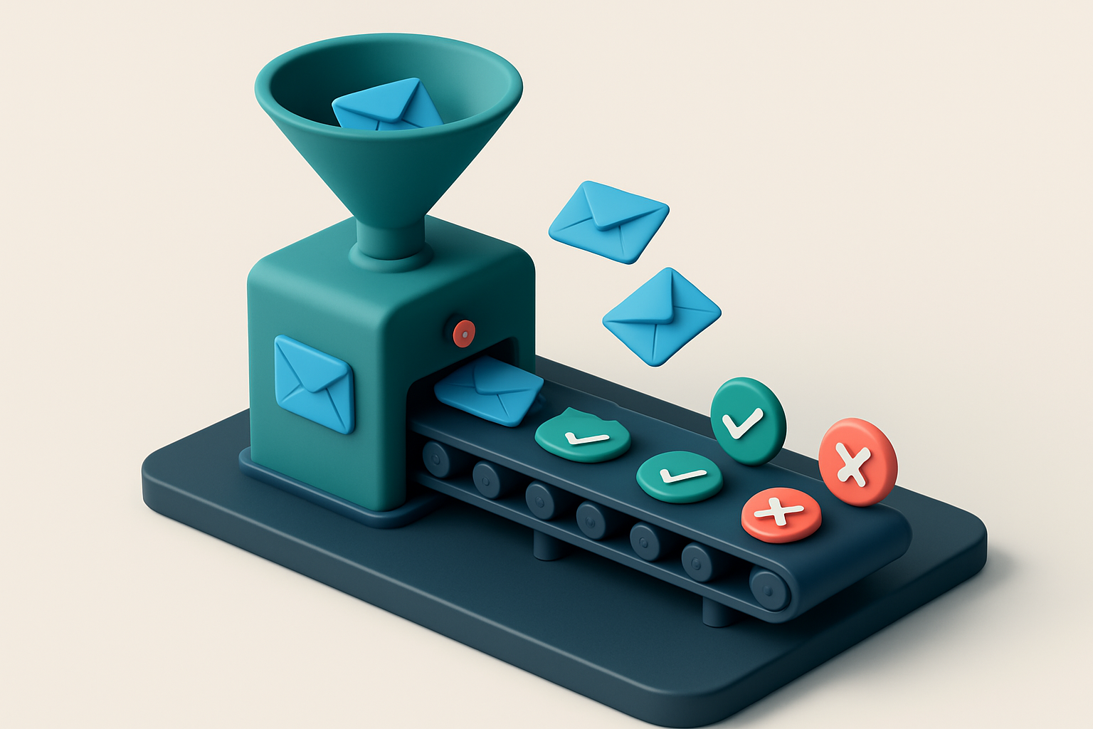 An isometric illustration of a construction site dashboard showing a funnel labeled 'Cold Outreach' at the top, pouring