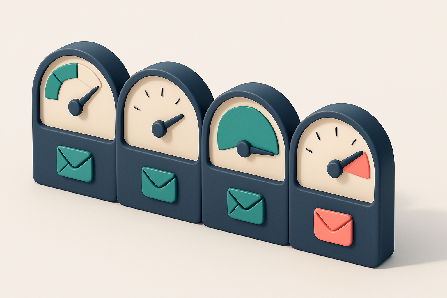 a row of four gauges showing email status metrics: valid, invalid, catch-all, risky