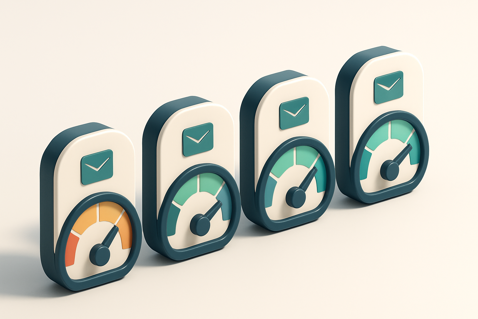 A row of four gauges showing signal strength for email deliverability