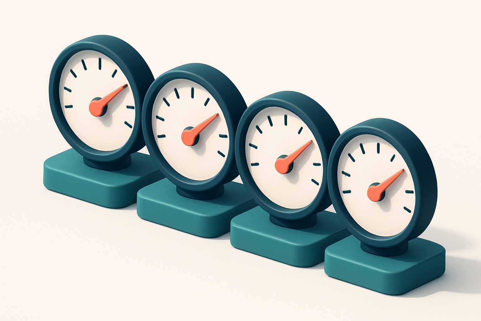 a row of four gauges with consistent needle positions