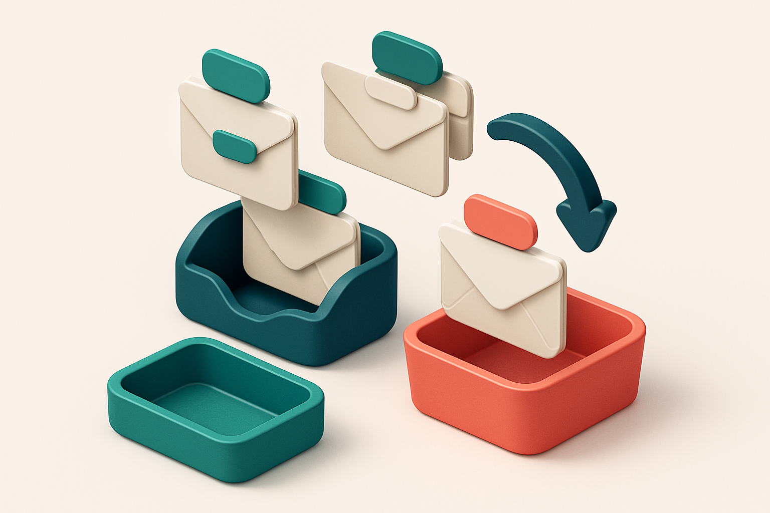 an isometric email inbox with envelopes labeled 'valid', 'risky', and 'invalid' being sorted—envelopes marked 'invalid'