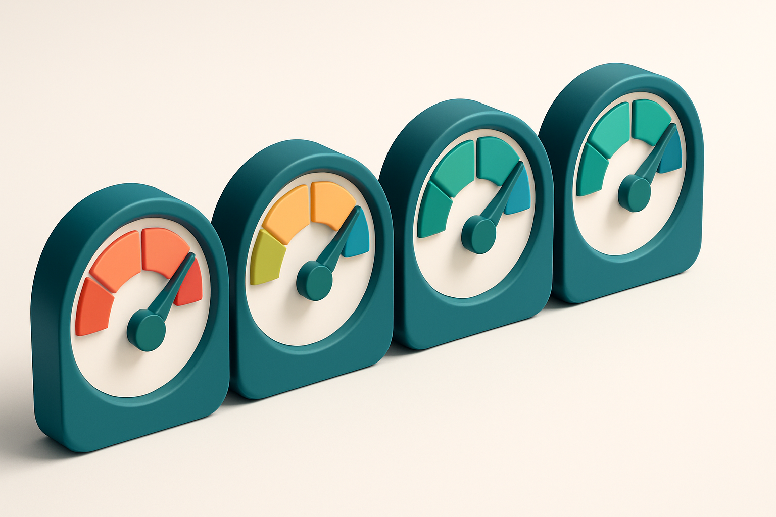 a row of four gauges, each showing different levels of list quality (red, yellow, green, and dark green)