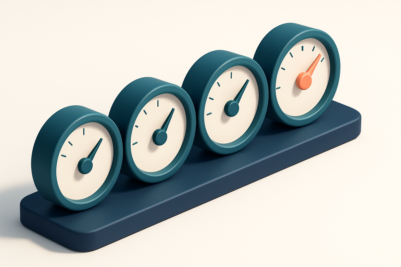 a row of four gauges with varying needle positions