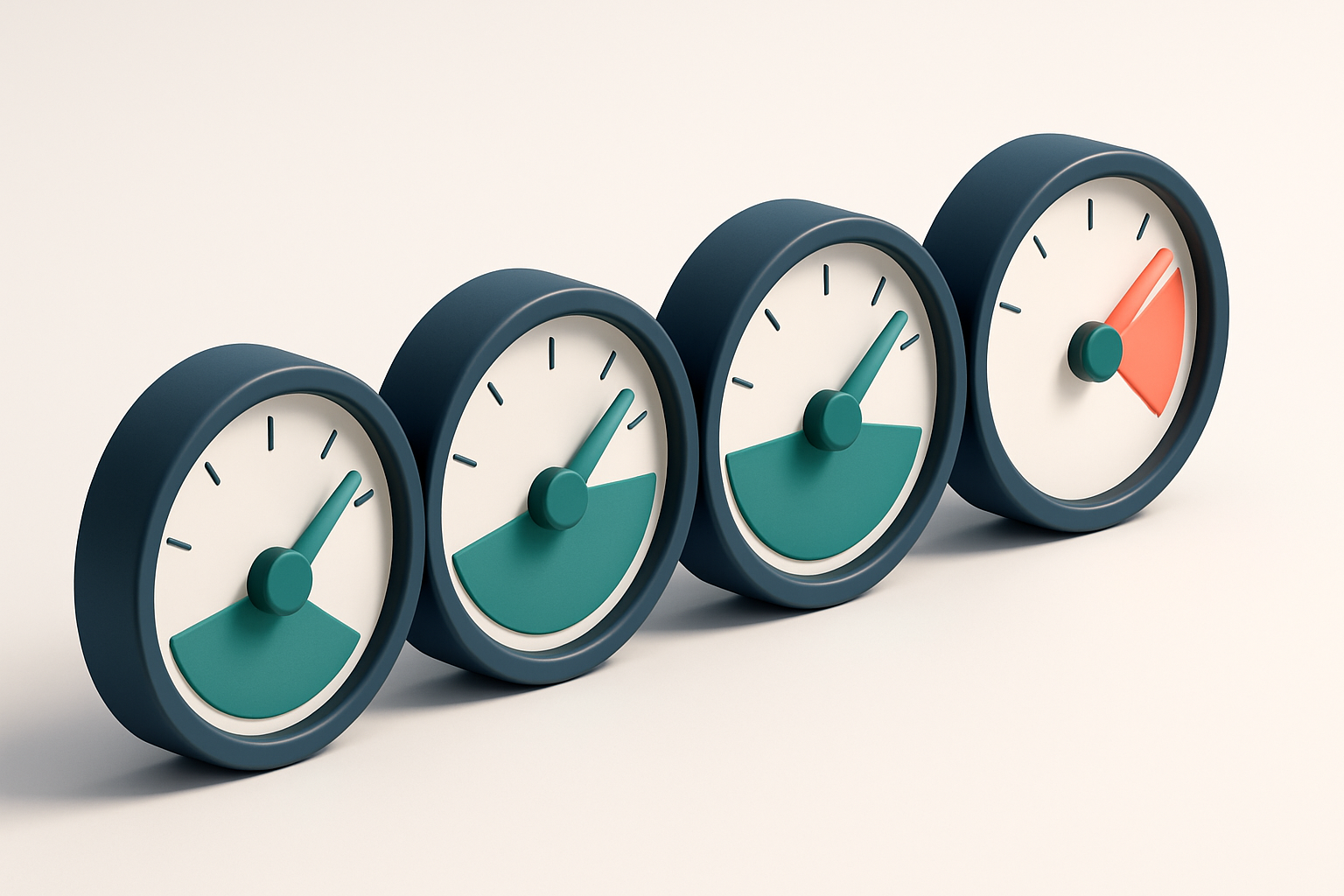 a row of four gauges with increasing levels