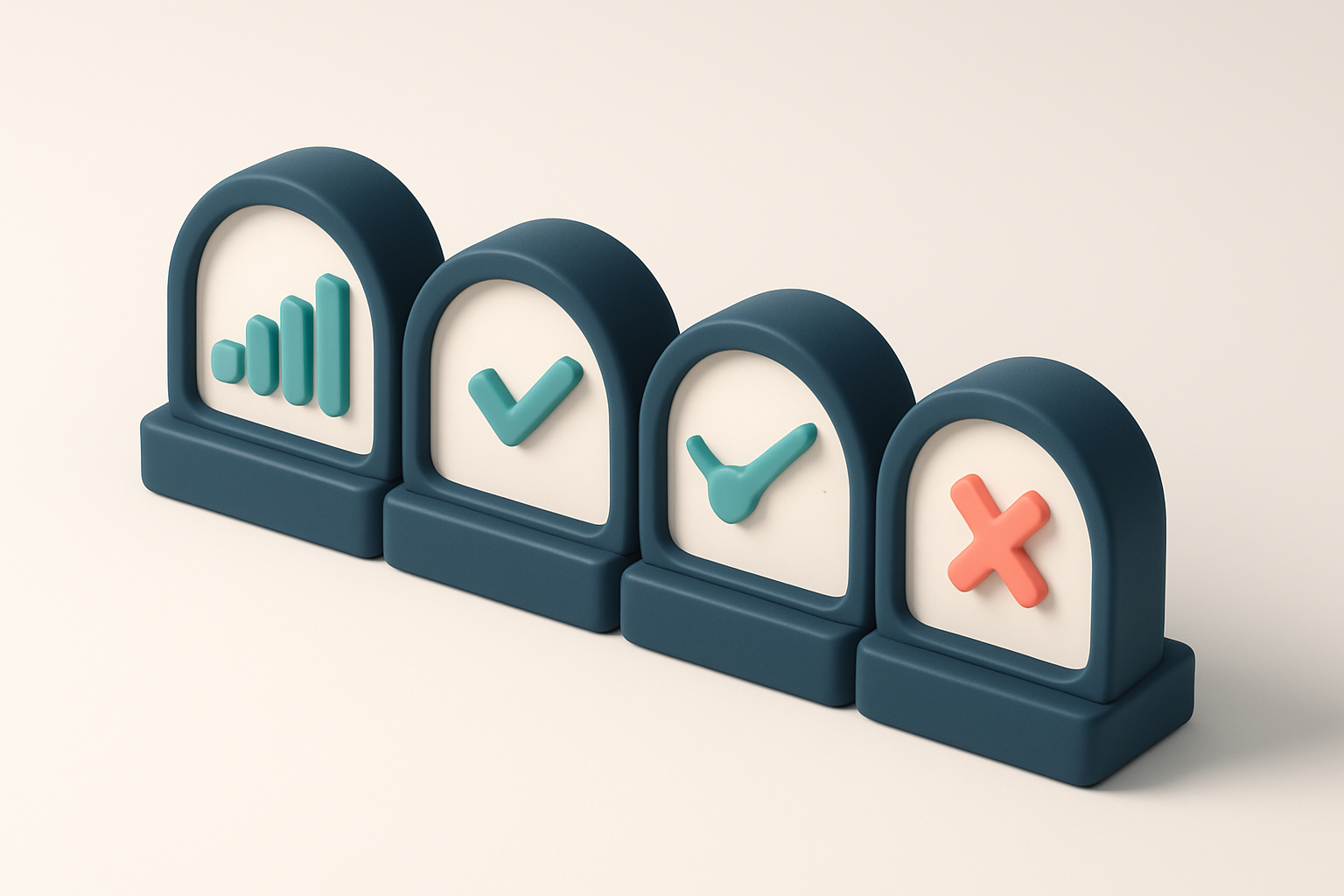 a row of four gauges showing signal strength, success rate, and error indicators