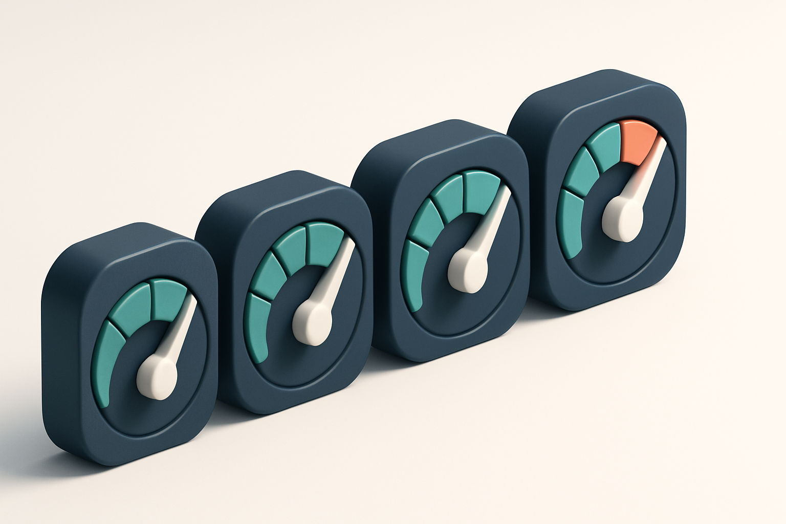 a row of four gauges showing signal strength from low to high
