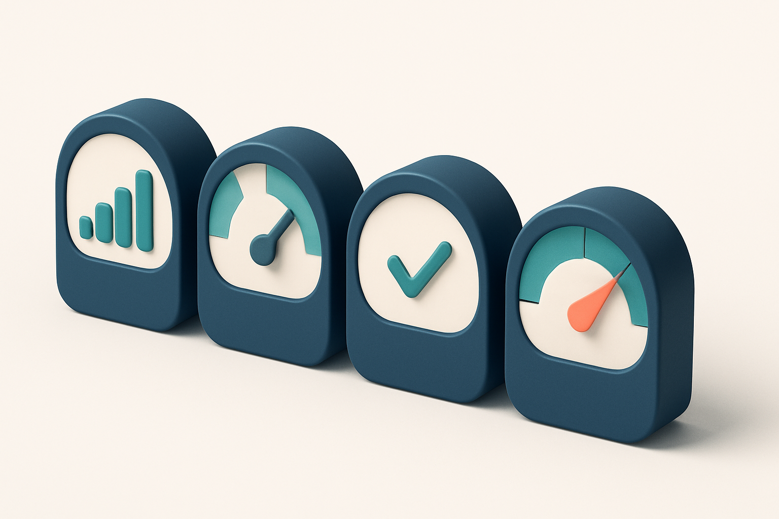 a row of four gauges showing signal strength, bounce rate, delivery status, and risk level