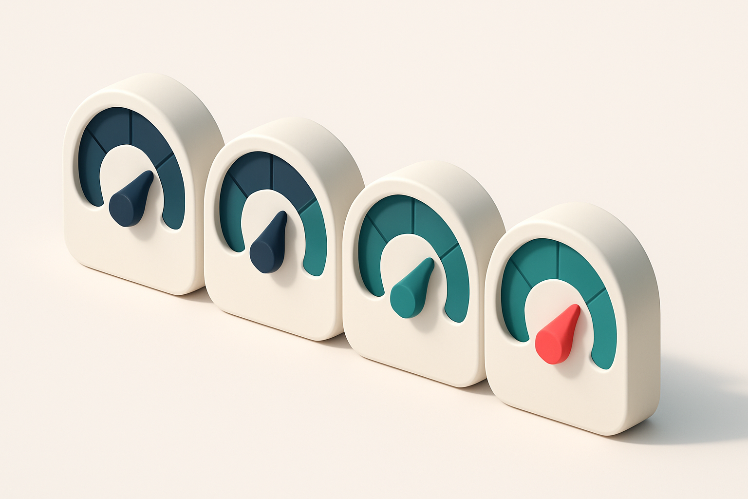 a row of four gauges with varying levels showing validation status