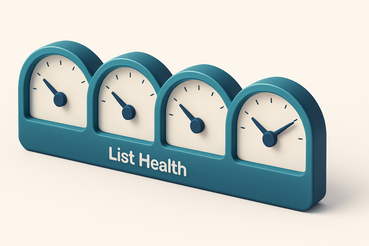 a row of four gauges with different needle positions, each labeled 'List Health'