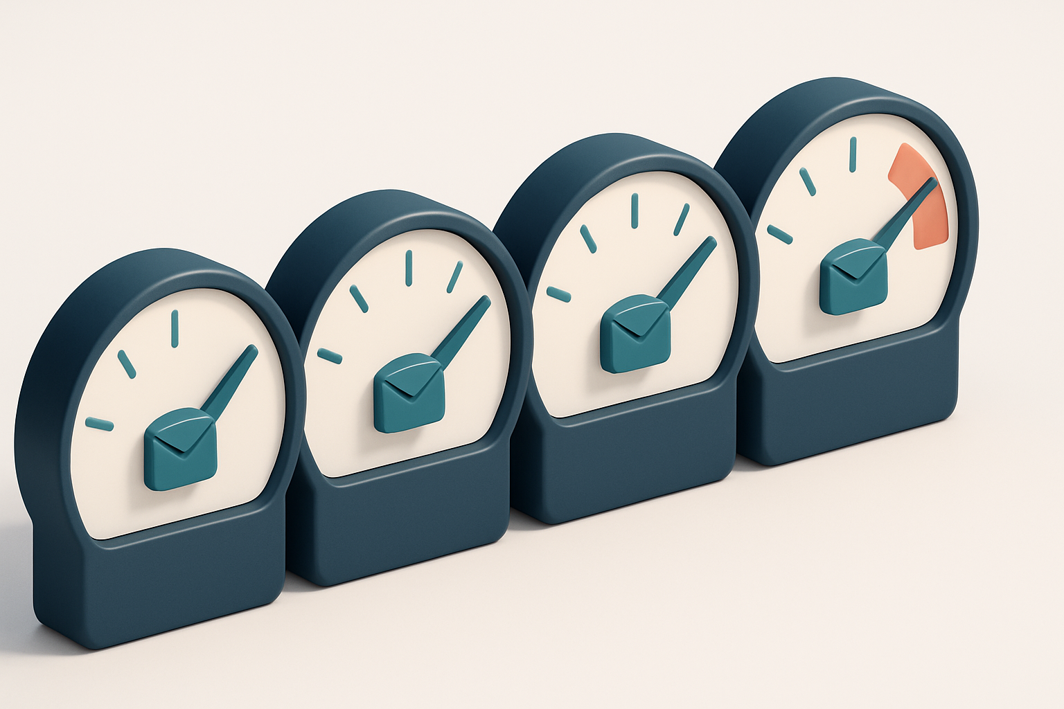 a row of four gauge dials showing signal strength for email validity