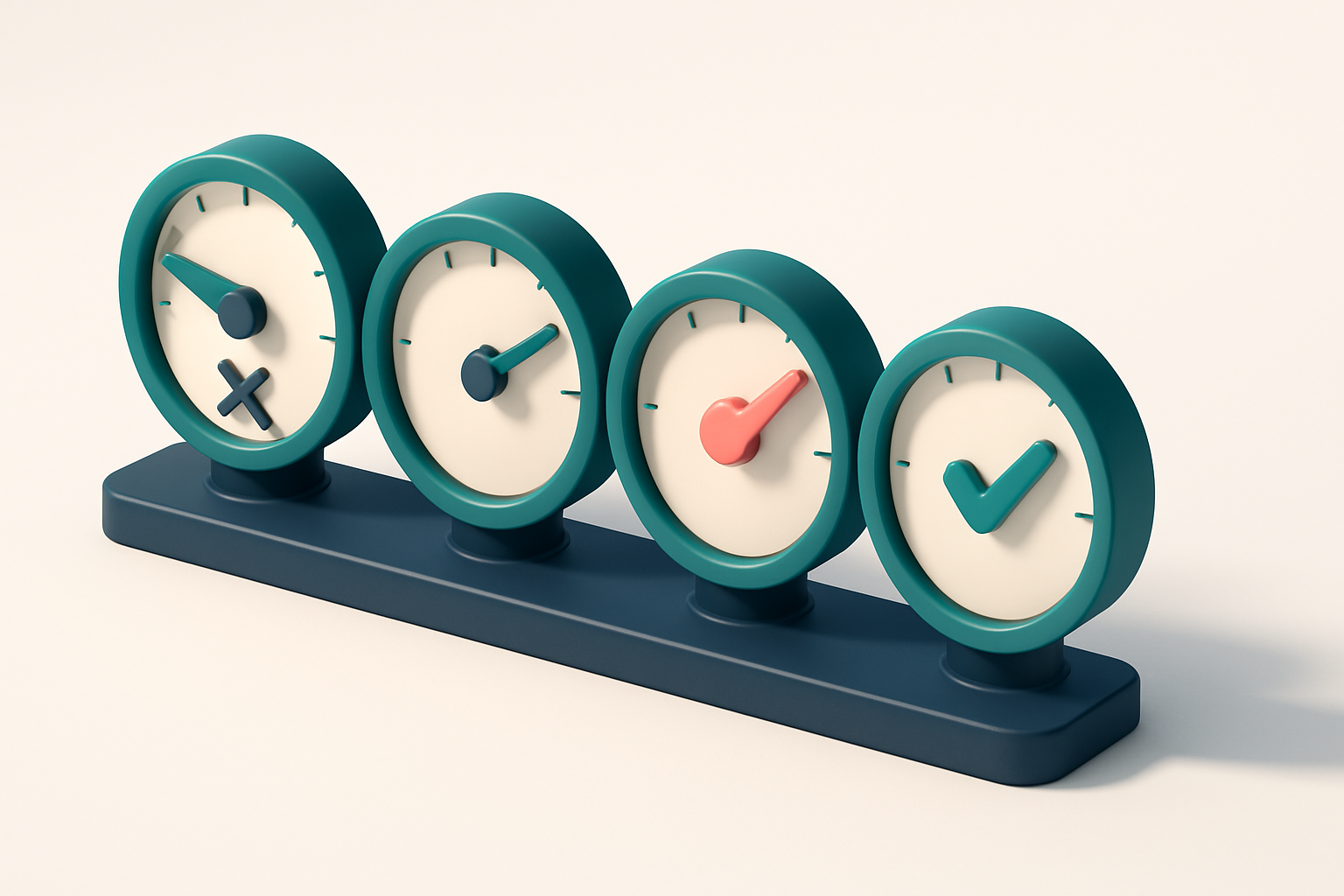 a row of four gauges showing real-time validation status