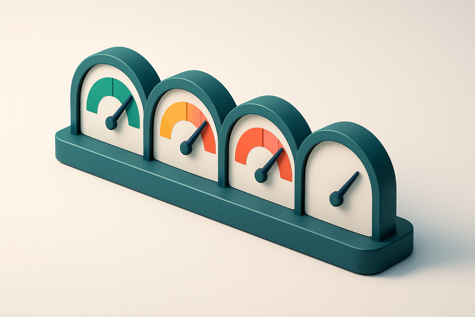 a row of four gauges, each showing different levels of validity (green, yellow, red, gray)