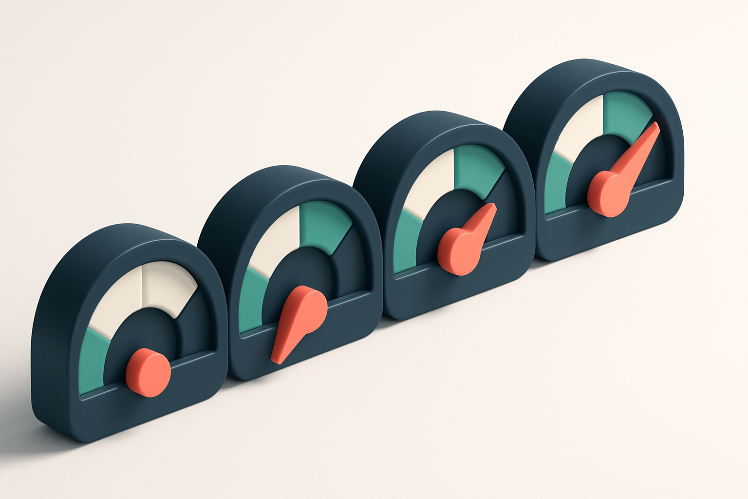 a row of four gauges showing status levels from low to high