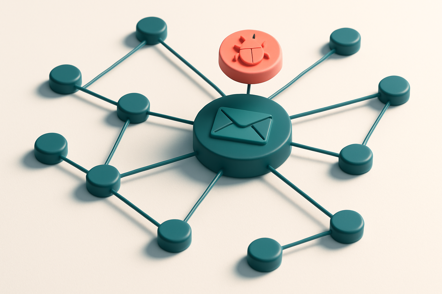A network of small circular nodes connected by thin lines, symbolizing email infrastructure and trap detection links