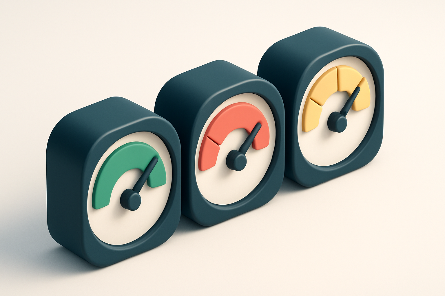a row of three gauges, each indicating a different verification result: green (valid), red (invalid), yellow (risky)