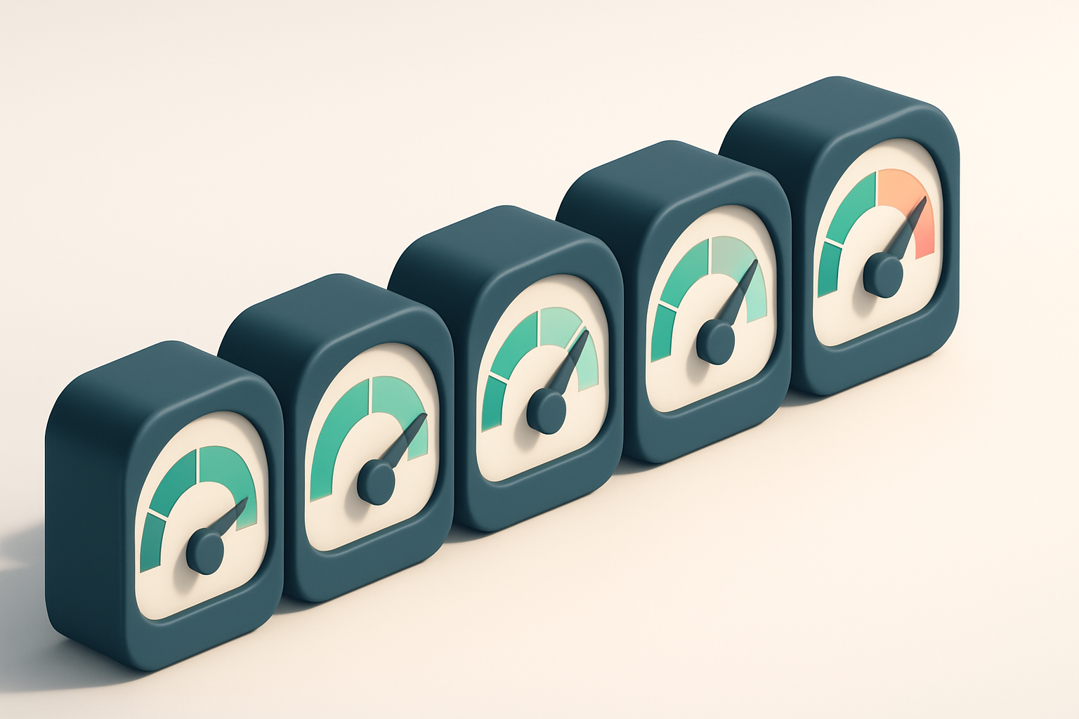 a row of five gauges, each labeled with a metric (bounce rate, deliverability, engagement, reputation, list health)