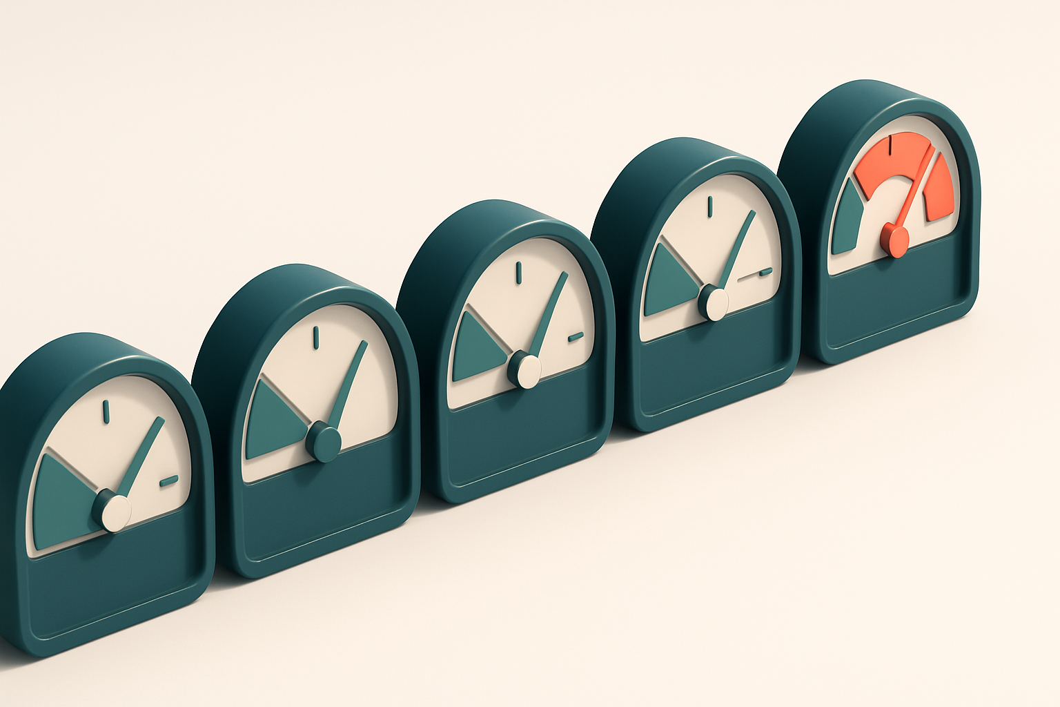 a row of five gauges, each showing a different bounce rate