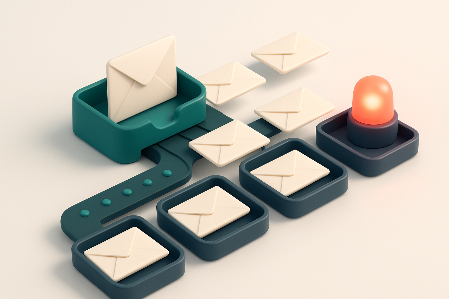 An isometric inbox with envelopes labeled 'valid', 'risky', 'catch-all', and 'invalid' being directed onto separate tray