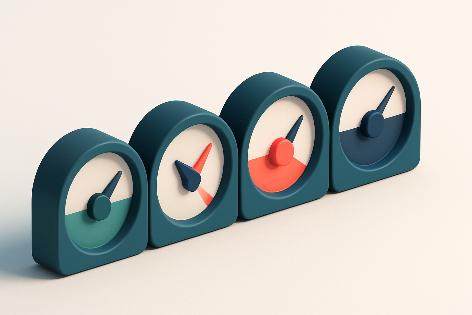 A row of four gauges, each showing a different status: valid, invalid, risky, catch-all