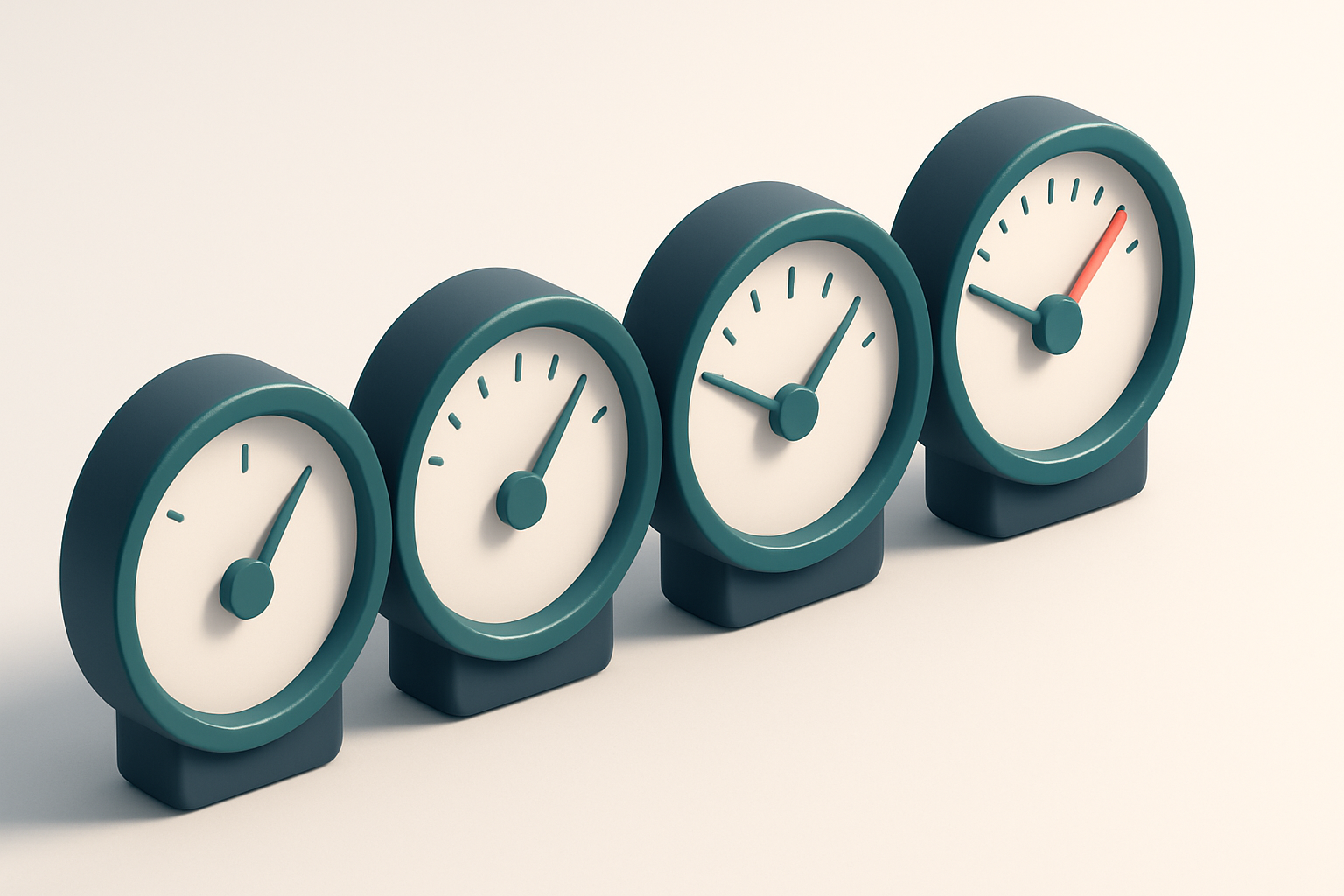 a row of four gauges with varying needle positions