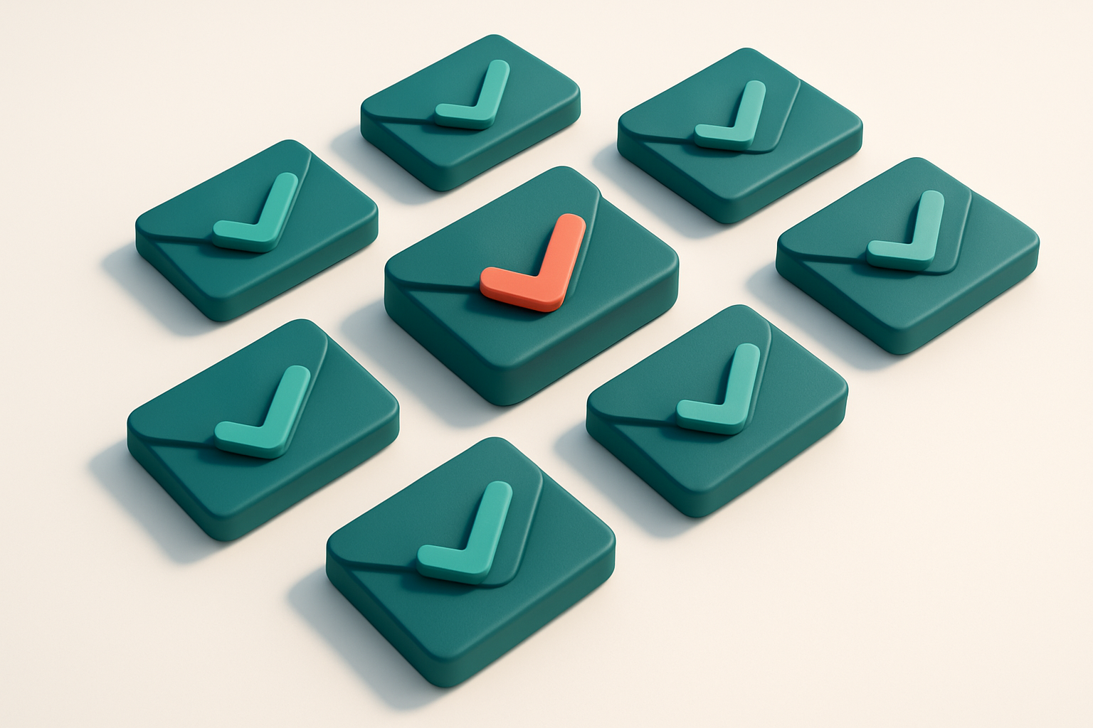 a grid of envelope icons with checkmarks