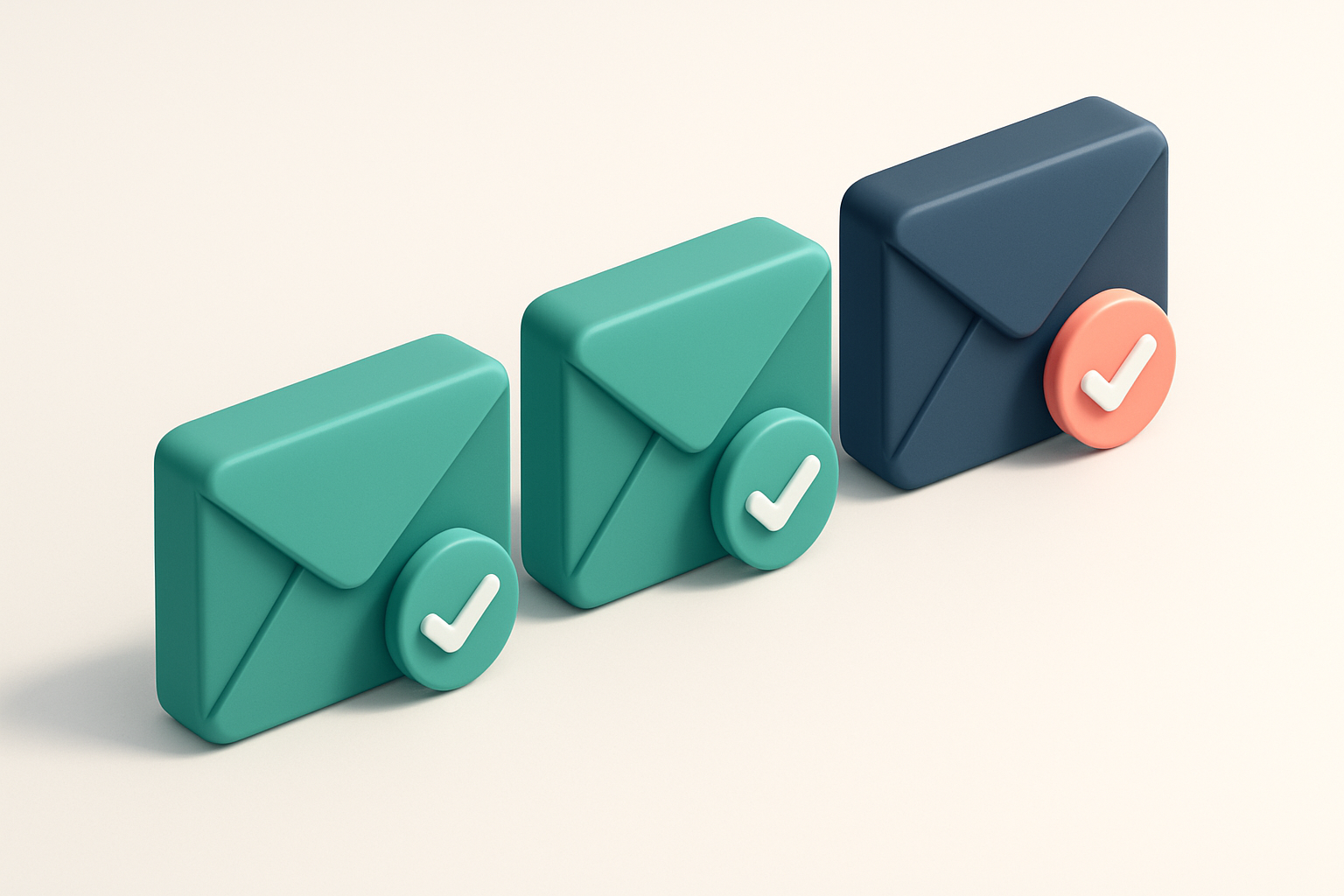 a row of four envelope icons with checkmarks