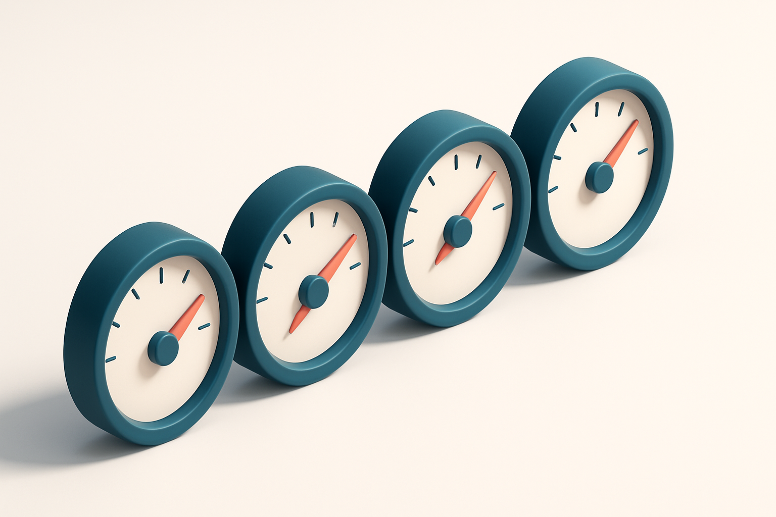 a row of four gauges with different needle positions