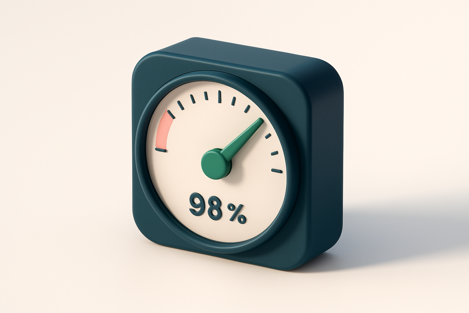a single gauge dial with a green needle at 98.9%