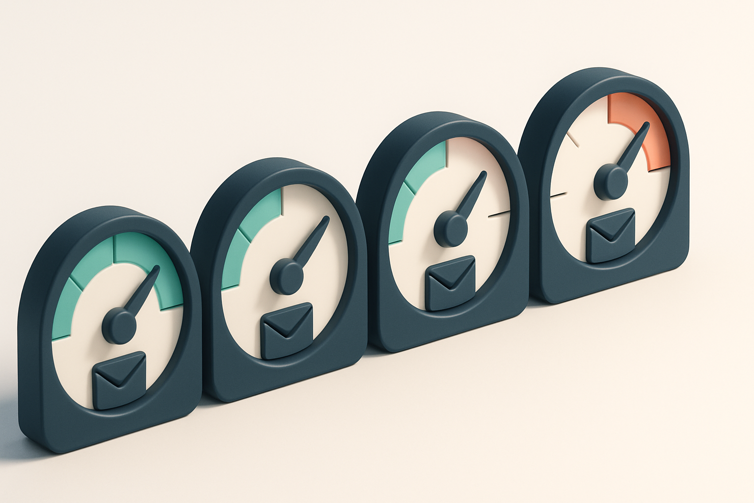 A row of four gauges, each showing different levels of email health (valid, risky, catch-all, invalid)