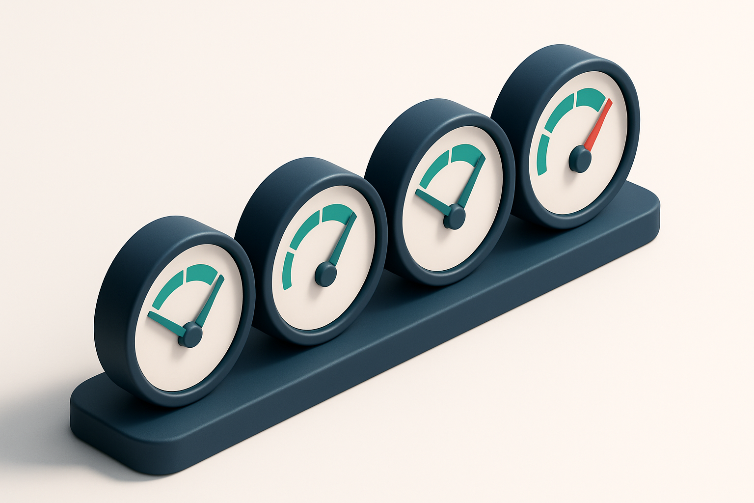 a row of four gauges with varying needle positions