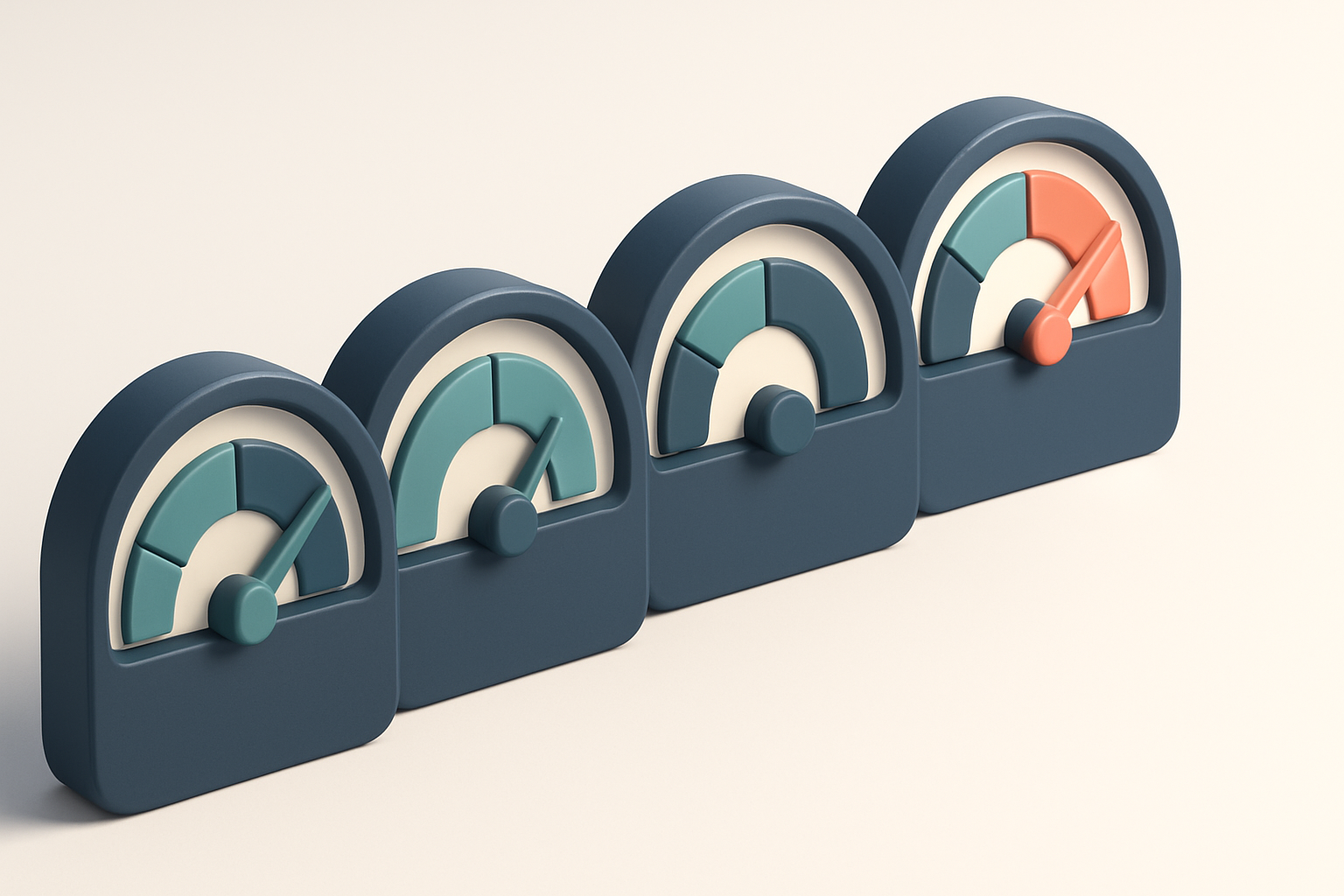 a row of four gauges showing inbox placement %, bounce rate, sender reputation, and content score