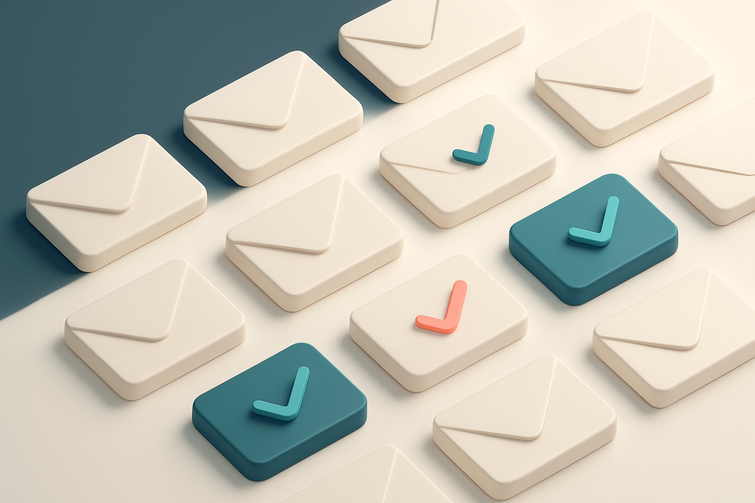 a grid of envelope icons with small checkmarks inside three of them