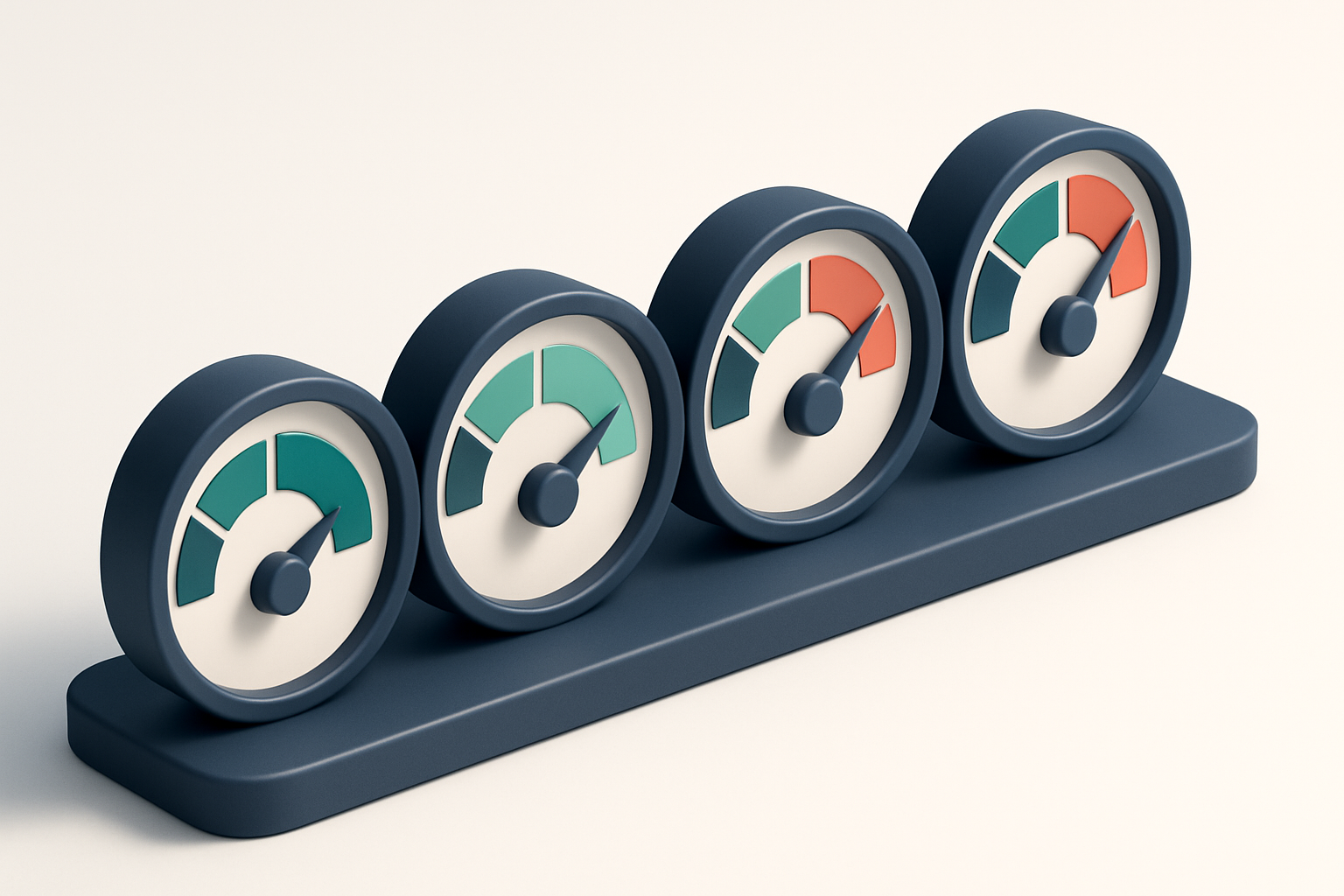 a row of four gauge dials, each showing different levels of list health