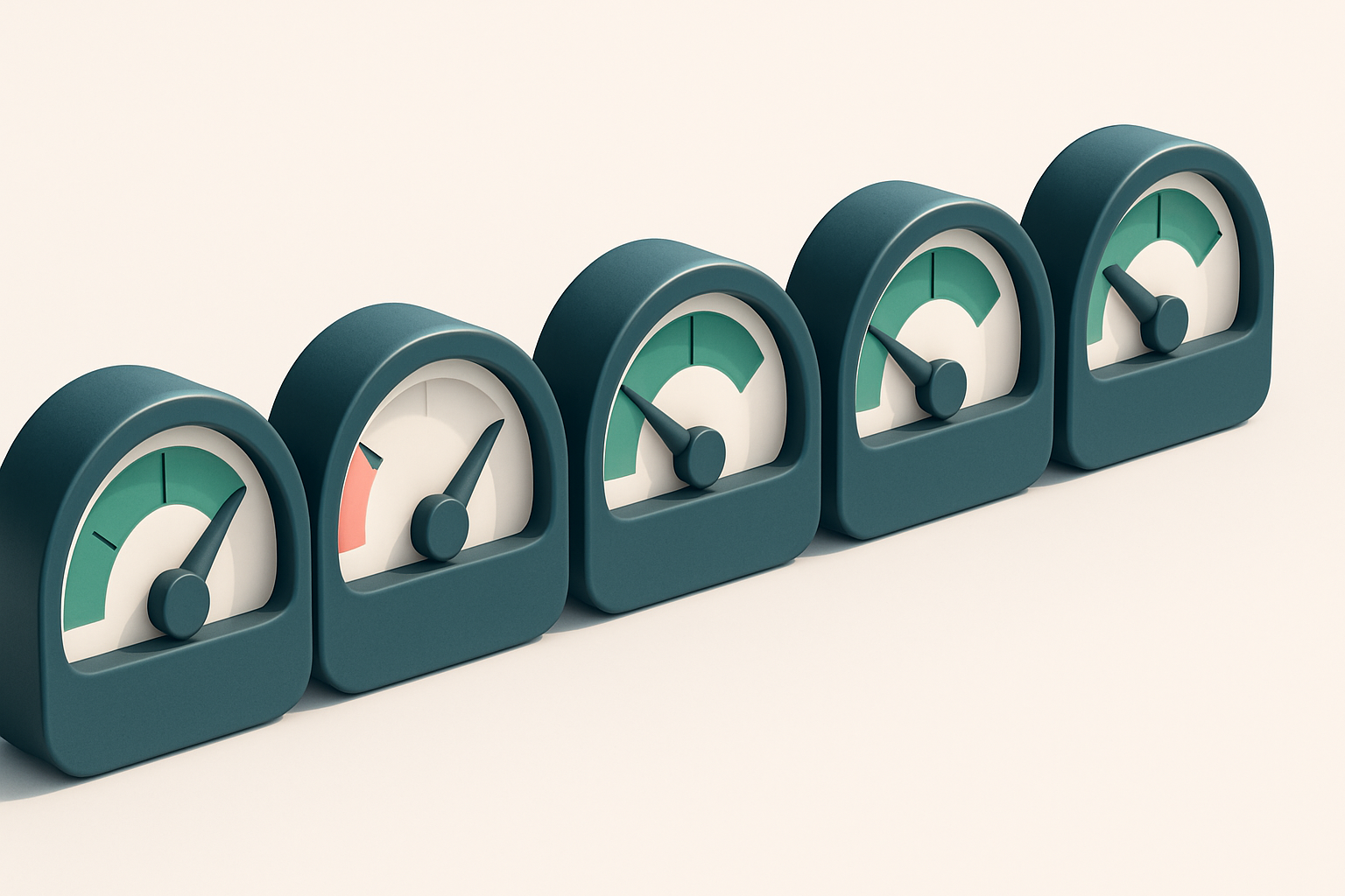 a row of five gauges, each marked with a different email status (valid, invalid, catch-all, risky, confirmed)