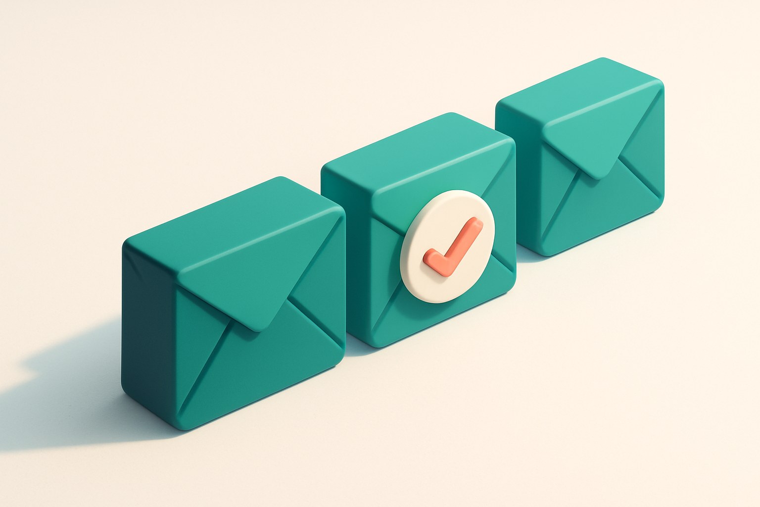 a row of four envelope icons with checkmarks