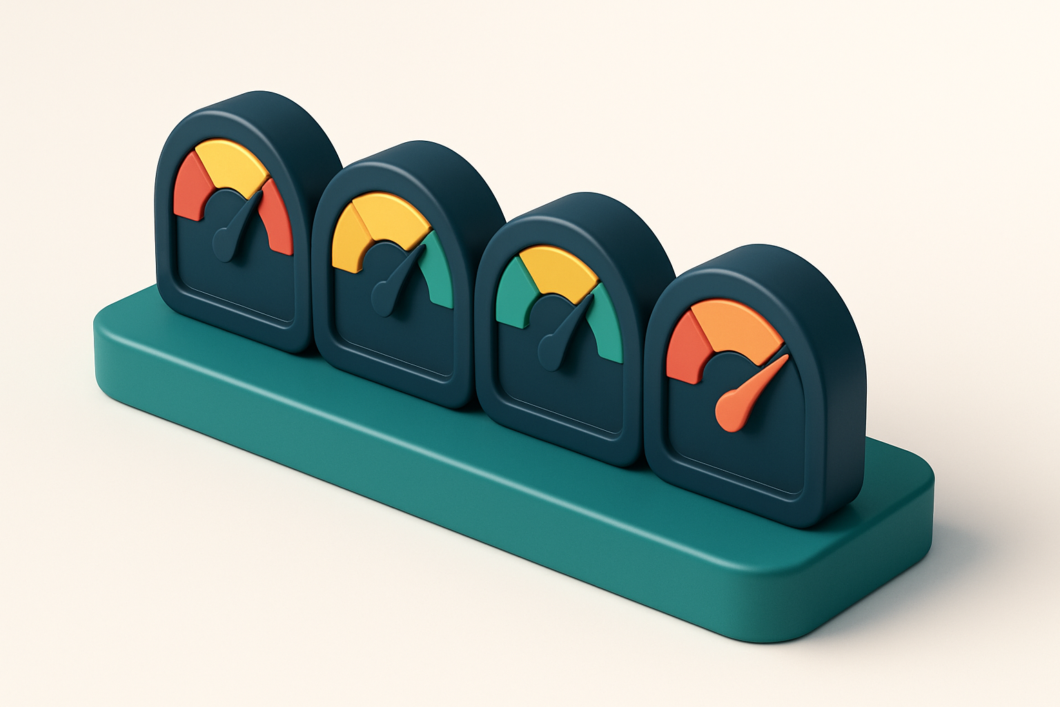 Hero: a row of four gauges with red, yellow, green, and orange indicators
