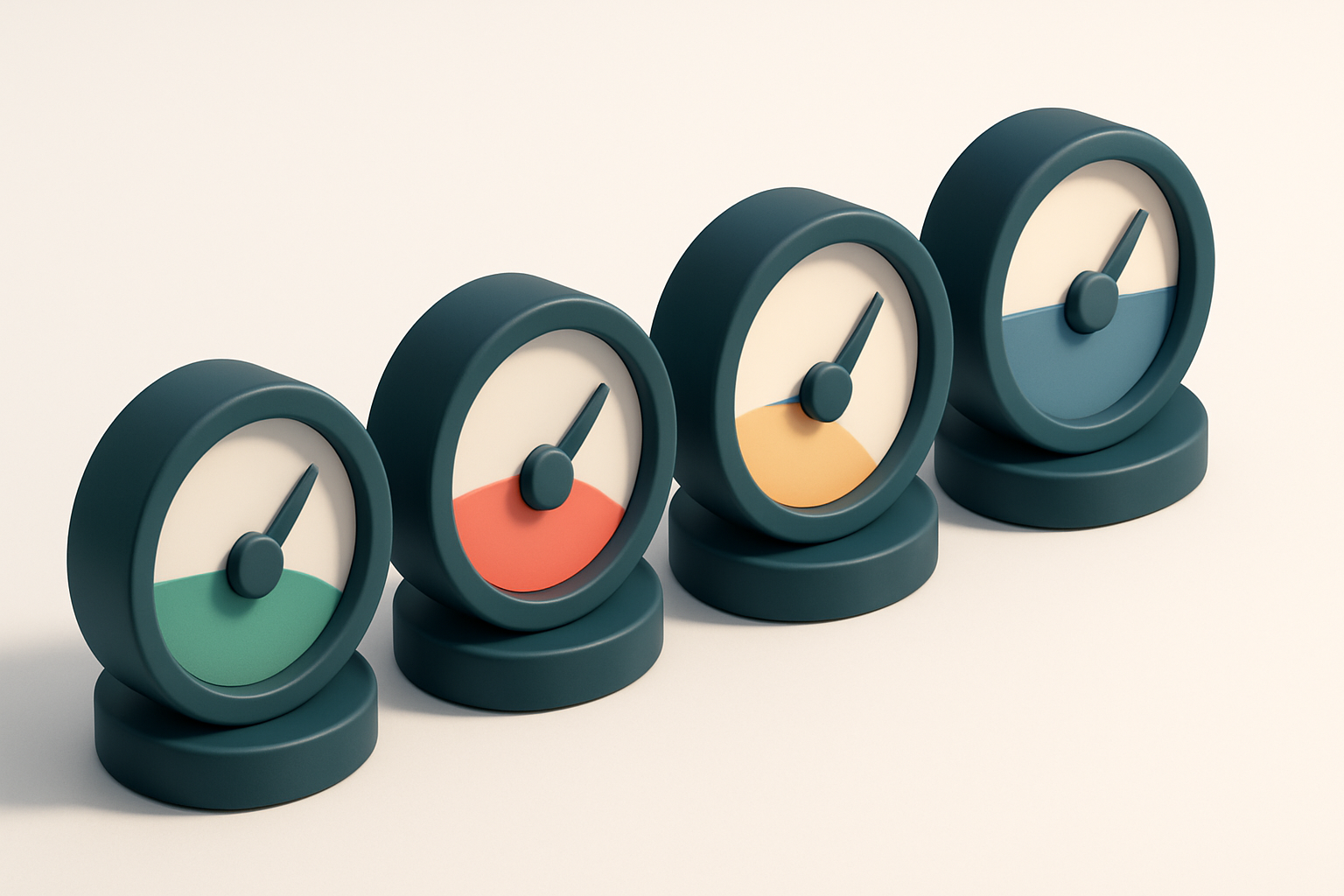 a row of four gauges, each labeled with a different status: green (valid), red (invalid), yellow (risky), blue (catch-al