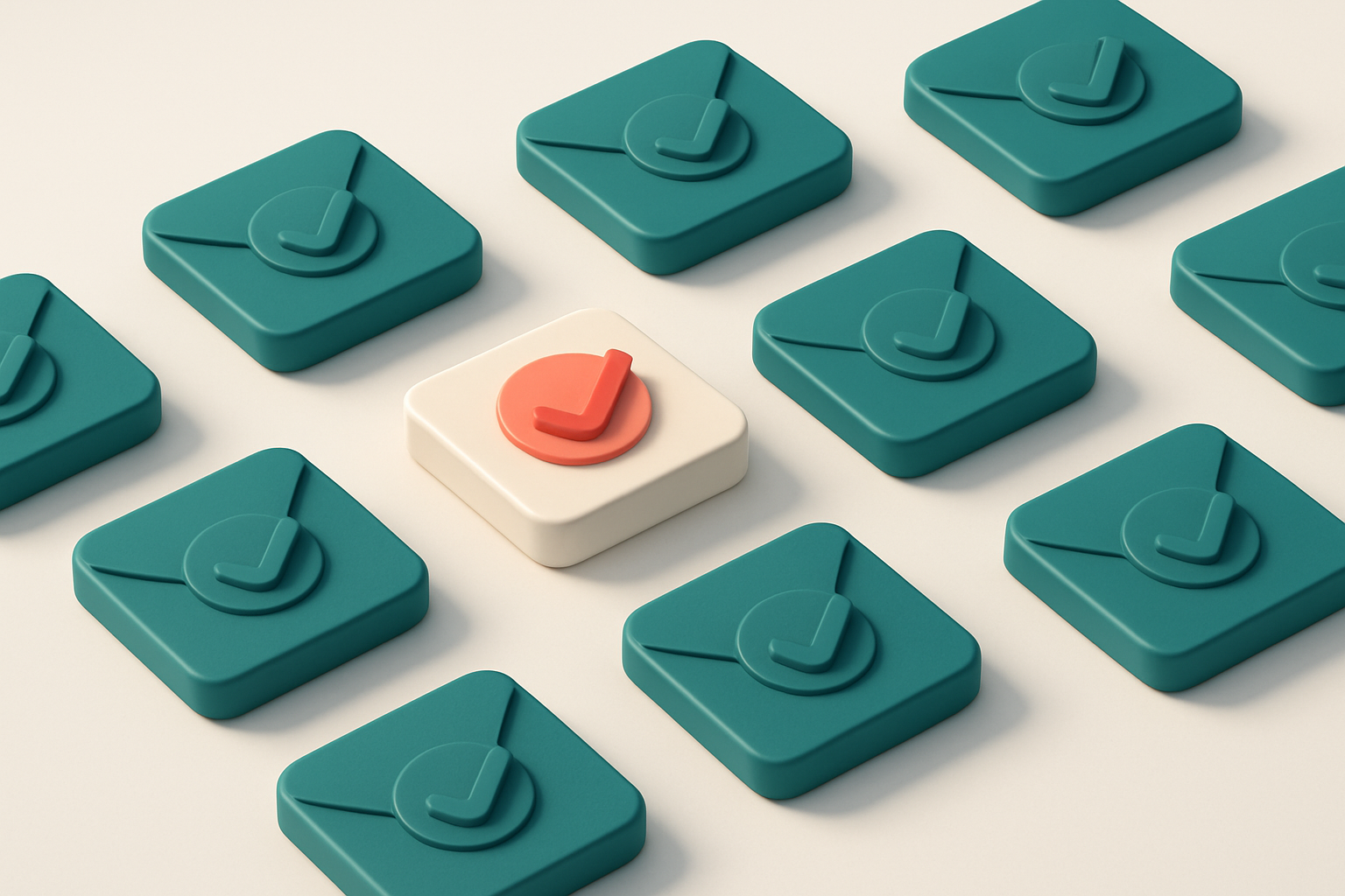 a grid of envelope icons with checkmarks
