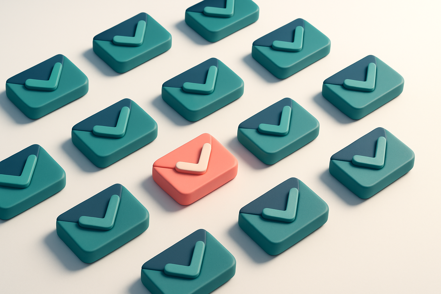 a grid of envelope icons with checkmarks inside each one