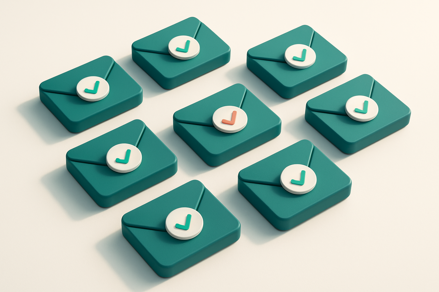 a grid of envelope icons with checkmarks