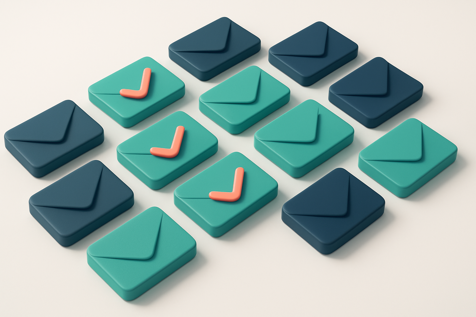 a grid of envelope icons with checkmarks on half of them