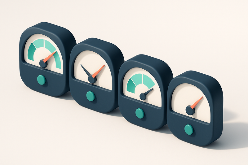 a row of four gauges showing signal strength, error rate, deliverability, and validity