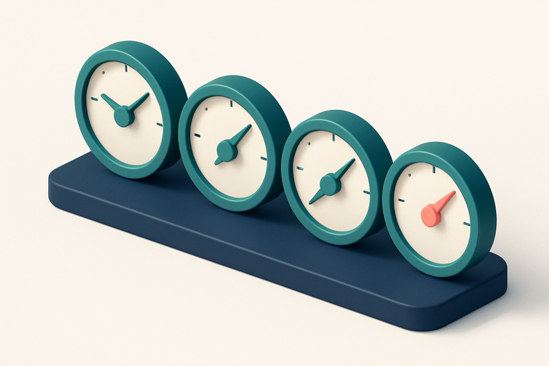 a row of four gauges with varying needle positions