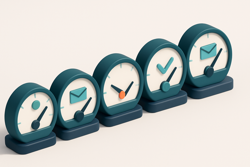 a row of 5 gauges showing accuracy, deliverability, bounce rate, sender reputation, and inbox placement