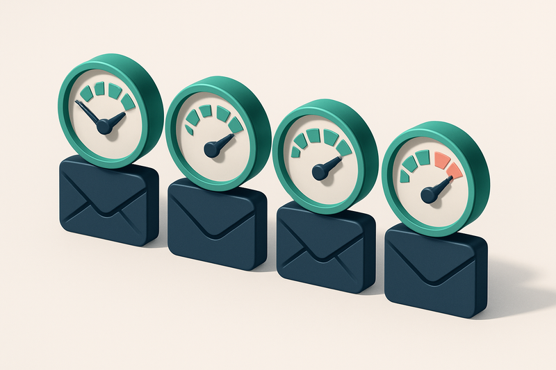 a row of four gauges showing signal strength across different inboxes