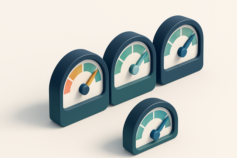 a row of four gauges with red, yellow, green, and blue needles indicating deliverability health