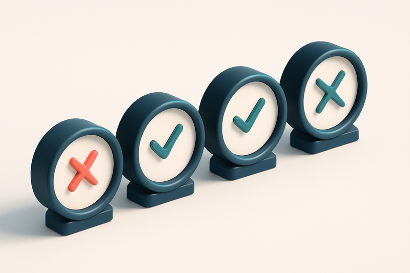 a row of four gauges showing different verification statuses